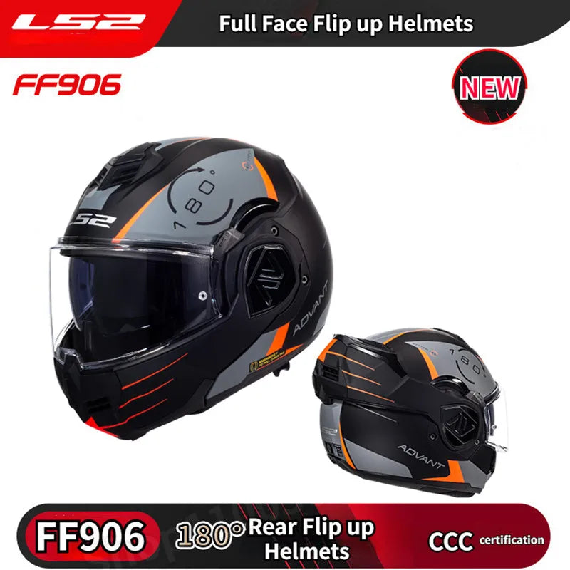 Original LS2 FF906 Advant Full Face 180 Degree Rear Flip Up Motorcycle Modular Double Lens Helmets for Men Women Universal
