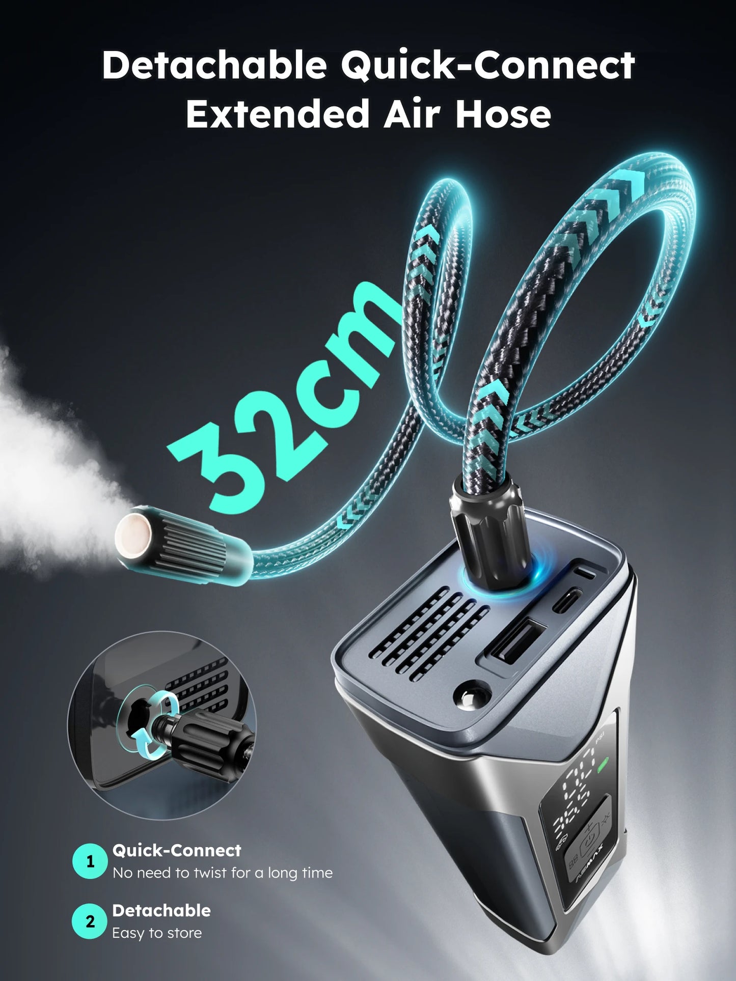 ASMAX Motorcycle Air Pump 7500mAh Tyre Electric Inflator Pump 160PSI Portable Inflator Pump for Car Bicycle Balls Air Compressor