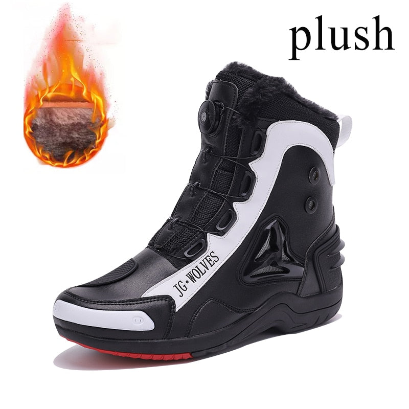 Professional Men Motorcycle Boots Microfiber Leather Waterproof Quick Lacing Big Size 46 47