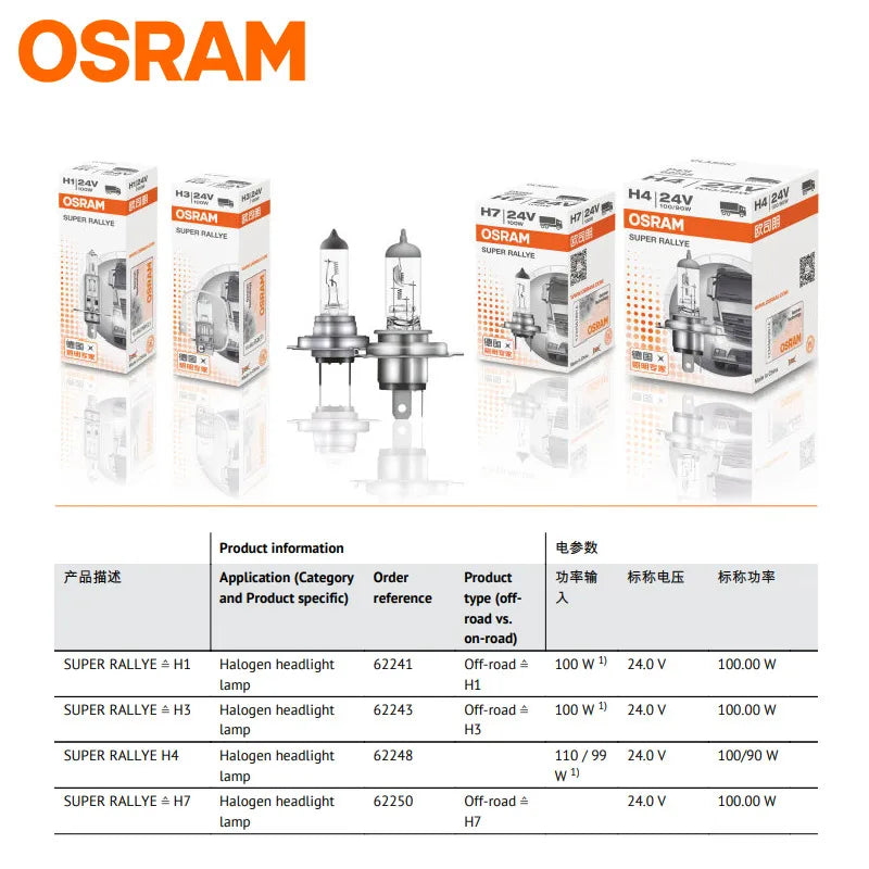 24V Headlight Trucks Bus Osram Lamps Low beam High beam Fog original 10pcs H1 H4 H7 H3 70w 100w