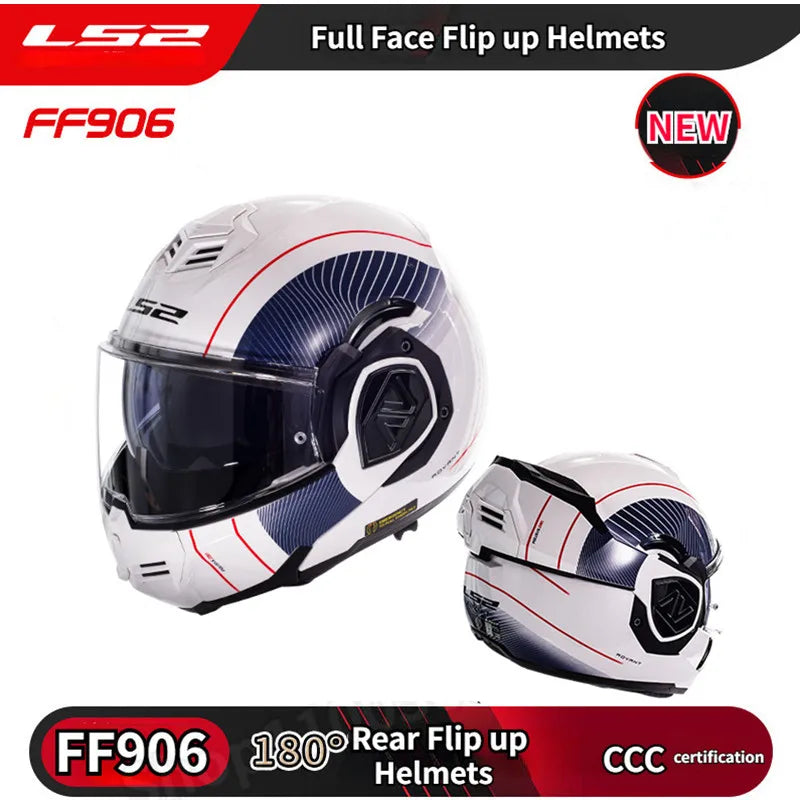 Original LS2 FF906 Advant Full Face 180 Degree Rear Flip Up Motorcycle Modular Double Lens Helmets for Men Women Universal