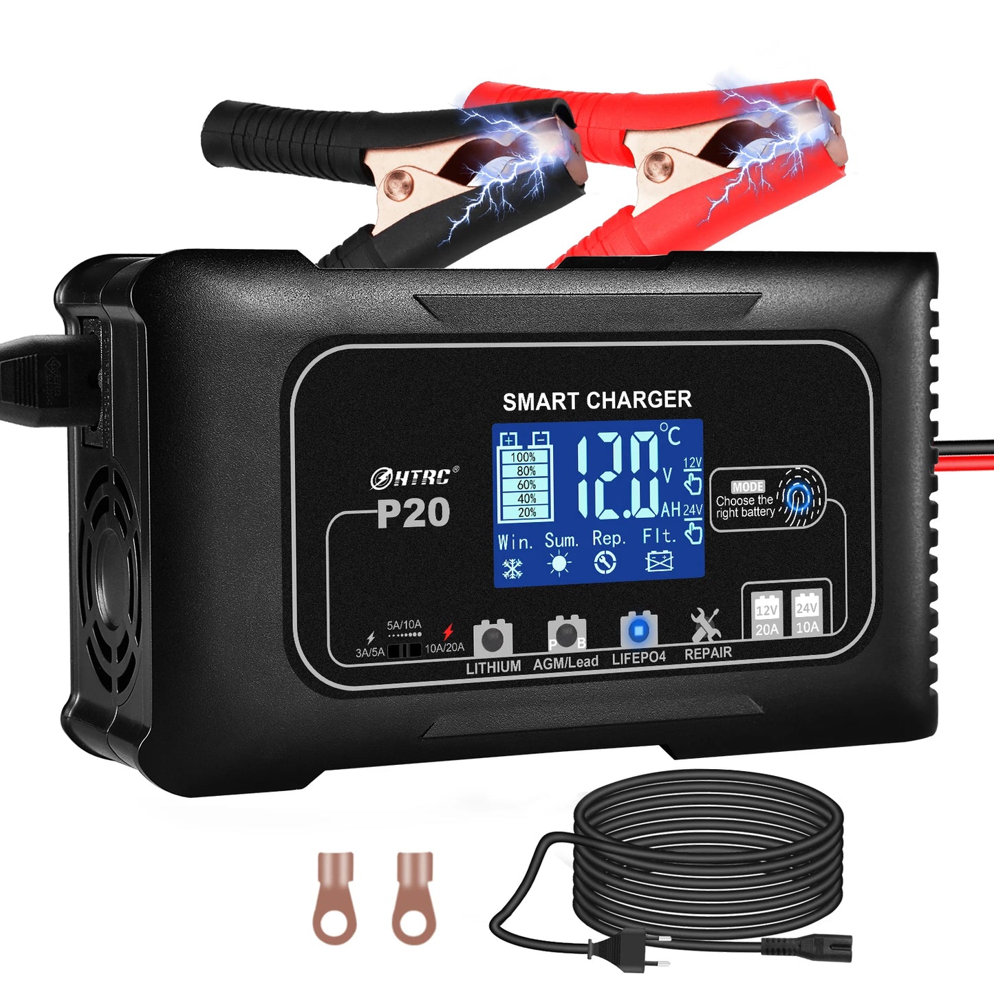 HTRC 12V/24V Car Battery Charger 35A/25A/20A Automatic Charger For Lithium LiFePO4 AGM GEL Lead-Acid Battery Charger for Car