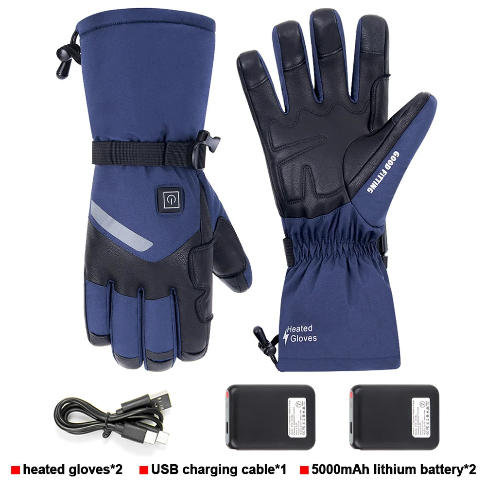 Winter Heated Gloves Snowmobile Skiing Warm Motorcycle Heated Gloves Waterproof Riding Heated Motorcyclist Gloves Touch Screen