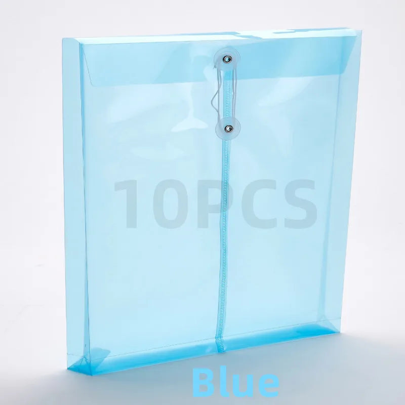 A4 10PCS Document Bag Transparent Plastic File Thickened Waterproof Vertical Rope Wrapped