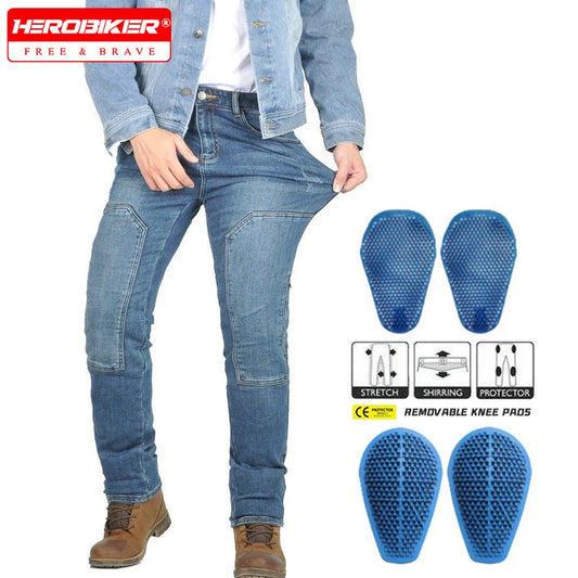 Motorcycle Jeans Men's Casual Workwear Stretch Retro Motorcycle Motorbike Riding Pants Anti-drop with Silicone Protective Gear