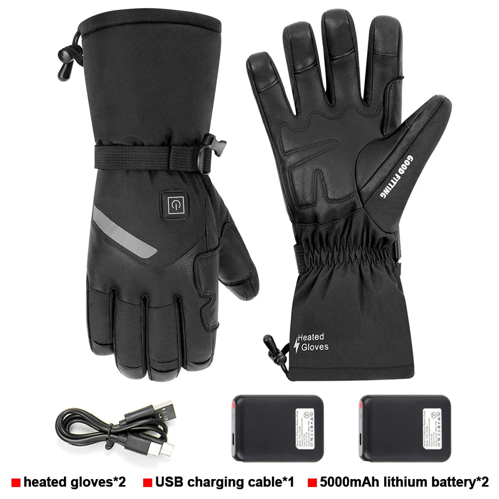 Winter Heated Gloves Snowmobile Skiing Warm Motorcycle Heated Gloves Waterproof Riding Heated Motorcyclist Gloves Touch Screen