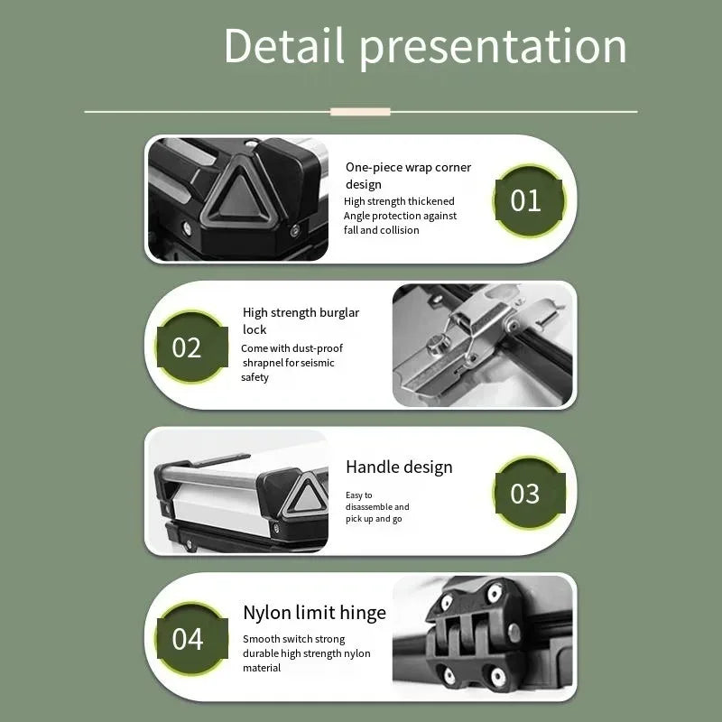 40L Aluminum Alloy Motorcycle Rear Top Case Luggage Storage Tail Box Waterproof Trunk Tool Box Motorcycle Universal Rear Cases