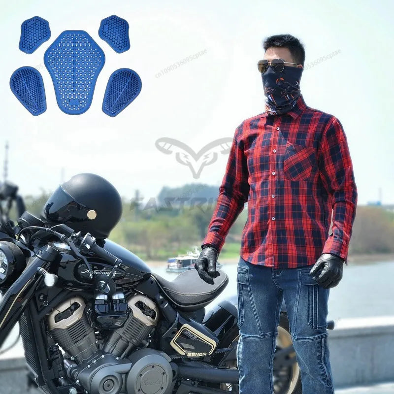 VOLERO Motorcycle Jacket Men Casual Retro Four Season Motorcycle Checkered Shirt Riding Suit Anti Fall Submachine Jacket