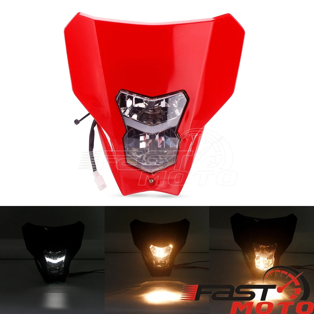 LED CRF Headlight Supermoto Redmoto Daytime Running Light Front Lamp Mask Fairing for Honda CRF CR 125 250 450 110 R X RX L