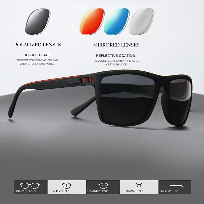 3pcs New Square Sunglasses Full Frame Polarized Spring Hinge Lightweight Unisex for Driving Fishing Sports Fashion