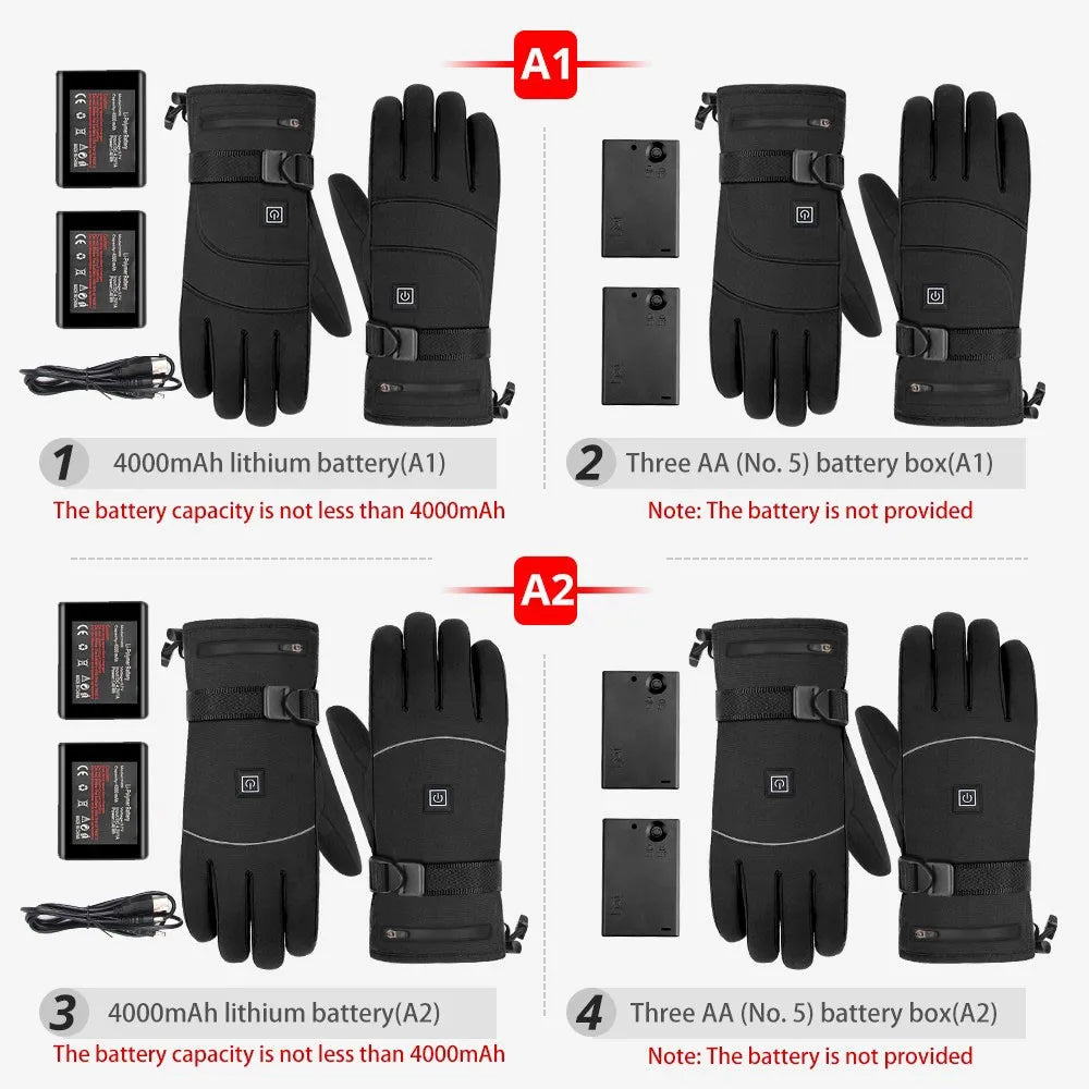 Winter Heated Gloves Snowmobile Skiing Warm Motorcycle Heated Gloves Waterproof Riding Heated Motorcyclist Gloves Touch Screen