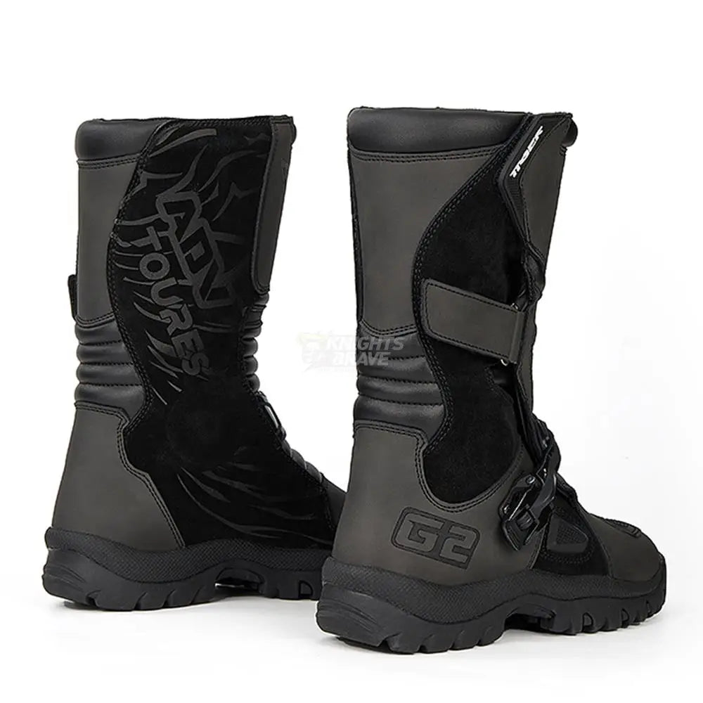 Retro Motorcycle Boots Cowhide Waterproof Mid-Calf Boots Black Botas Para Motociclista Hombre Motorbike Motocross Riding Boots