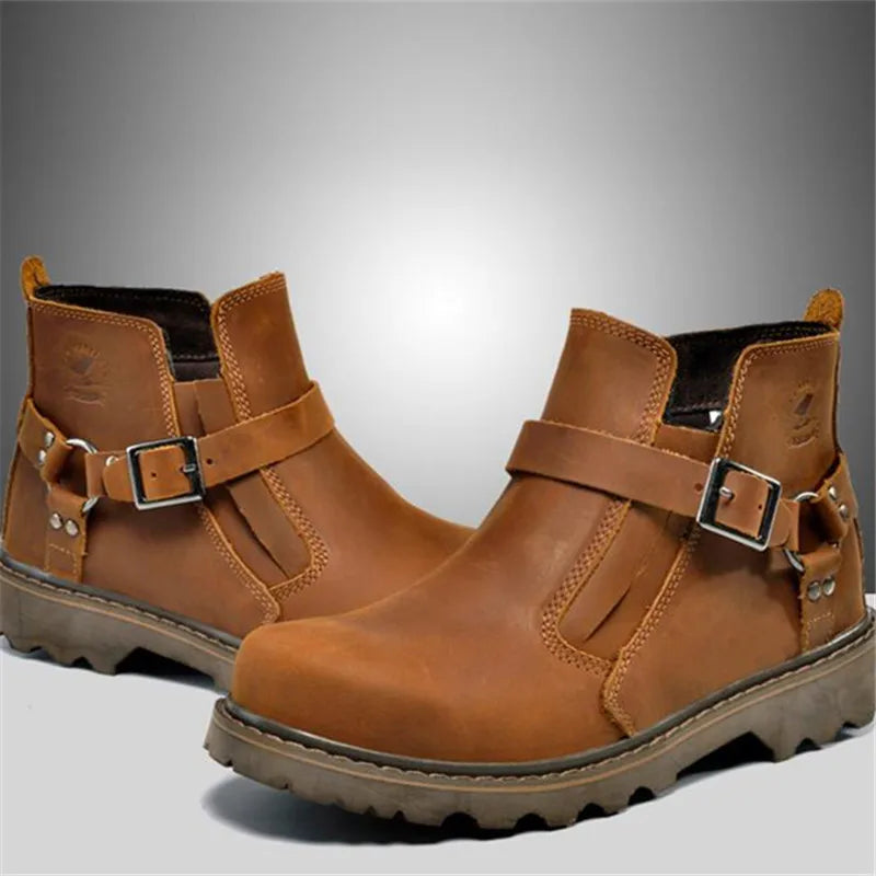 Waterproof Leather Motorcycle Boots Men Brown Motocross Street Riding Shoes Retro Motorcycle Protection Boots