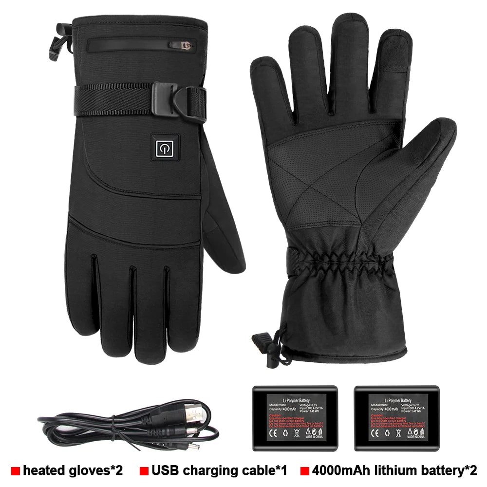 Winter Heated Gloves Motorcycle Warm Waterproof Non-slip Heated Gloves Skiing Sheepskin Touch Screen Heated Rechargeable Gloves