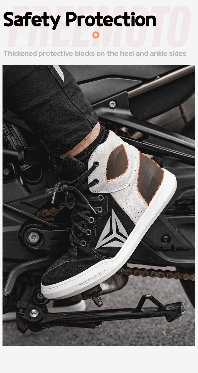MOTOWOLF Motorcycle Boots Summer Breathable Leather Ventilated Riding Shoes Retro Anti-Slip Off-road Biker Shoes for Men Women