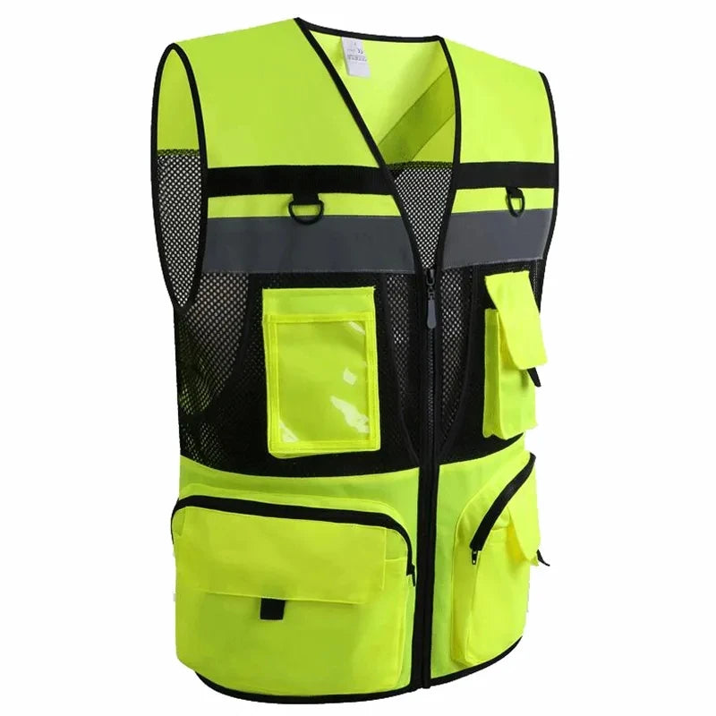 Custom LOGO Safety Vest Reflective With Tool Pockets Breathable Work gilet High Visibility Vest Mesh Reflective Vest Workwear