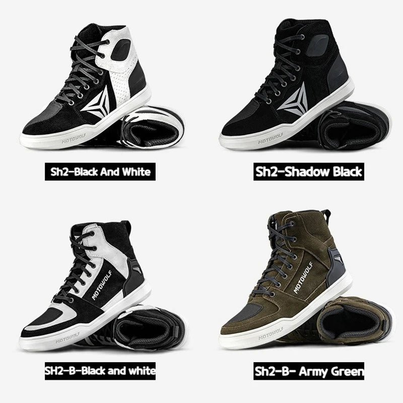 MOTOWOLF Motorcycle Boots Summer Breathable Leather Ventilated Riding Shoes Retro Anti-Slip Off-road Biker Shoes for Men Women