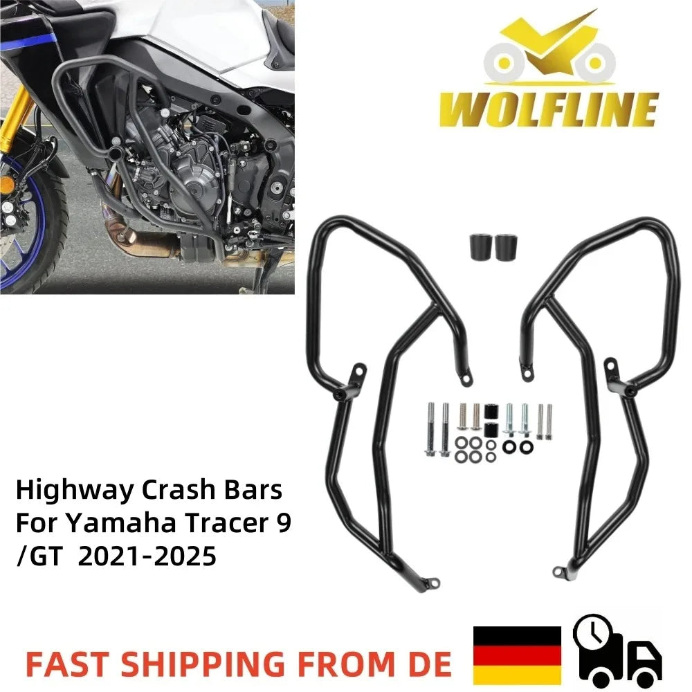 WOLFLINE for Yamaha Tracer 9 Engine Guard Bumper for Yamaha GT Highway Crash Bars Frame Bumper Protection Bars 2021-2025