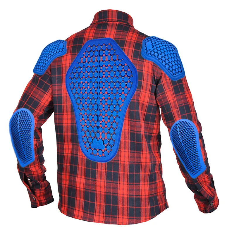 VOLERO Motorcycle Jacket Men Casual Retro Four Season Motorcycle Checkered Shirt Riding Suit Anti Fall Submachine Jacket