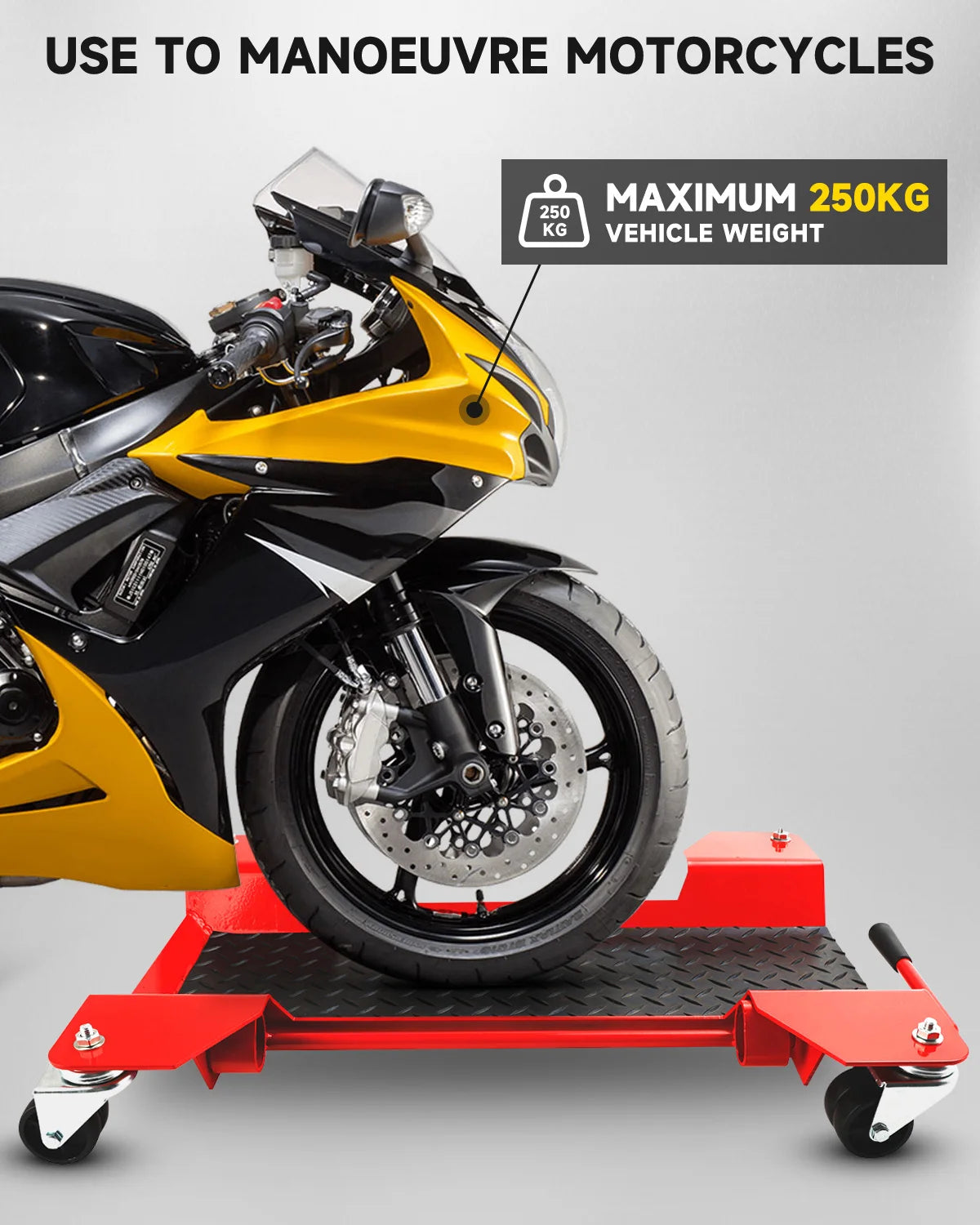 Areyourshop Motorcycle Centre Stand Moving Dolly Trolley Platform 360 Degree Casters 250kg Trailer Moving Carrier for Motorbike