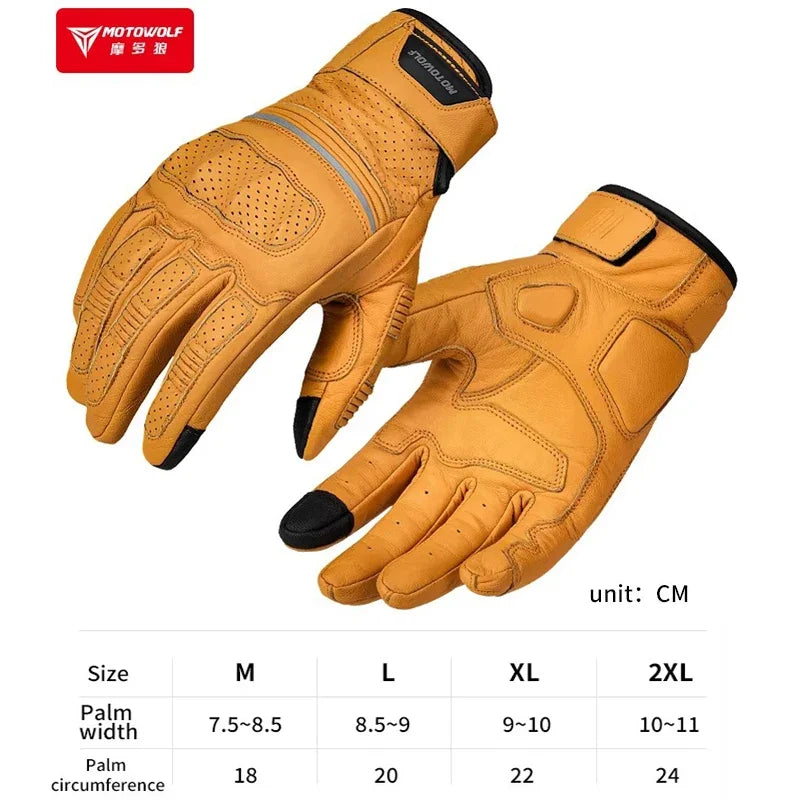Summer Retro Perforated Leather Motorcycle Gloves Men Women Full Finger Motocross Biker Glove Guantes Moto Equipment M-XXL