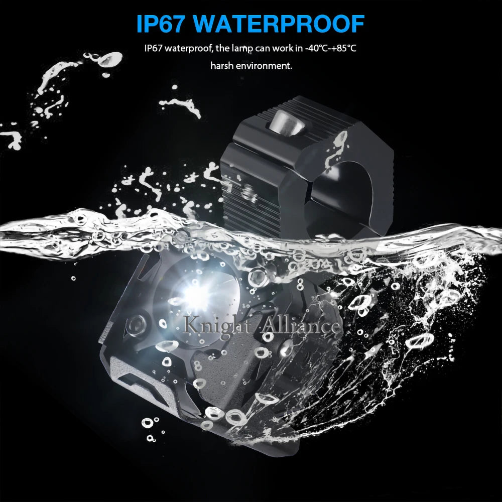 Motorcycle LED Spotlight Headlight Dual colour LED Lens Hi/Low beam Driving Spot Fog Lights External farol auxiliar moto 12V