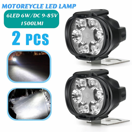 6 LED Motorcycle Headlight Mirror Fog Spot Head Light Spotlight Universal Scooter Fog Spotlight 6000K Lamp Motorcycle Work Light