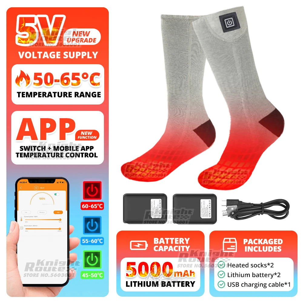Winter Heated Socks 5000mAh APPControl Thermal Socks Women Men Heating Foot Warmer Electric Fever Socks Hiking Ski Warm Outdoor