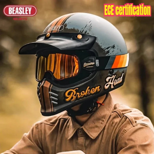 Beasley DOT ECE Approved  Vintage Full Face Helmet Motorcycle De Moto Capacete Jet Helmet Motorbike All Seasons