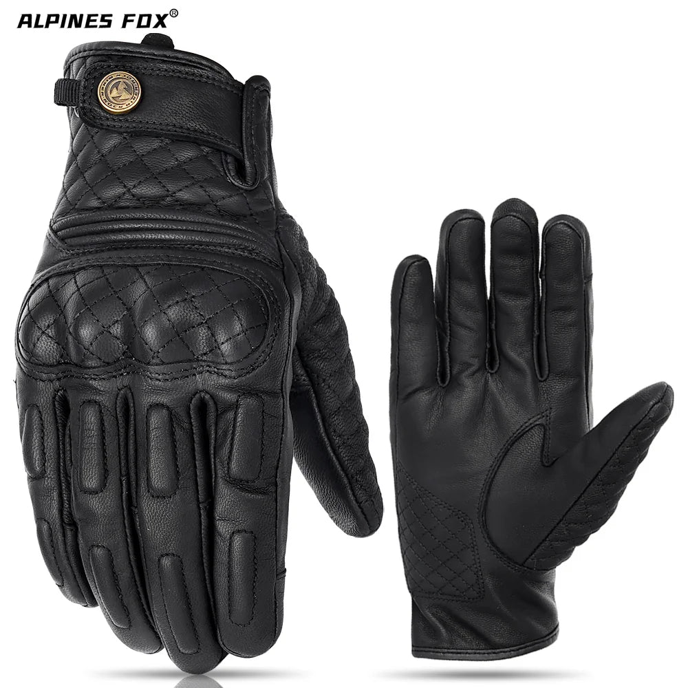 Vintage Motorcycle Gloves Touchscreen Retro Leather Motorbike Glove Men Women Cafe Racer Locomotive Knight Riding Guantes Yellow