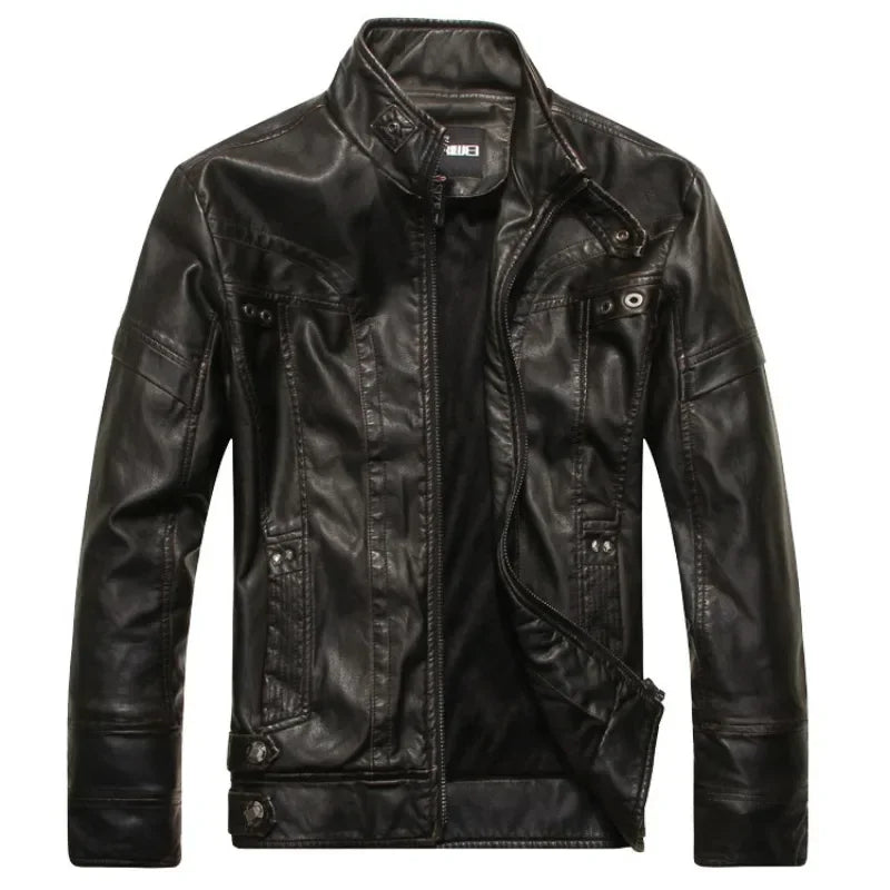 Autumn Winter Fashion Leather Jacket Men Motorcycle Slim Fleece Jackets Coat Male vintage Casual Motor Biker Faux Leather Jacket