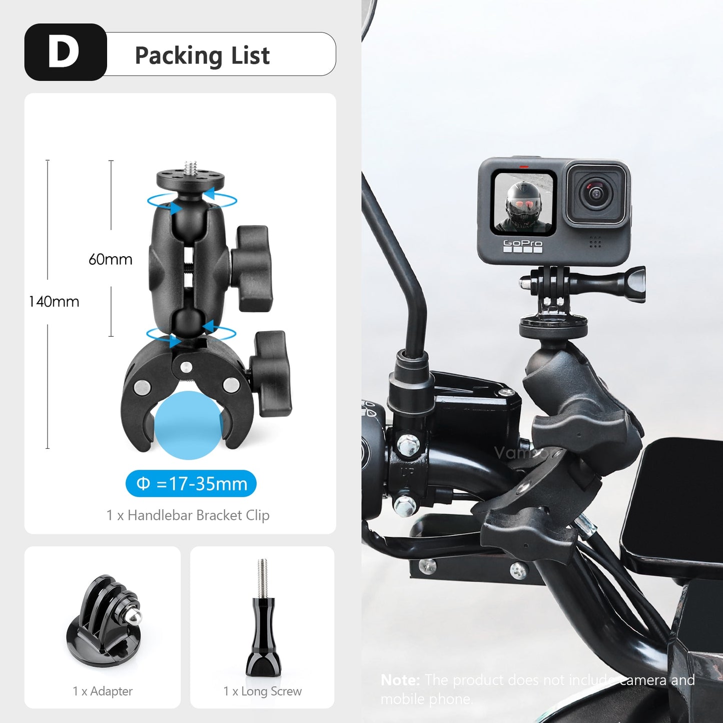 Vamson for GoPro 11 10 9 8 Motorcycle Accessories Holder Handlebar Mirror Mount Bike Bracket for DJI OSMO insta360 Action Camera