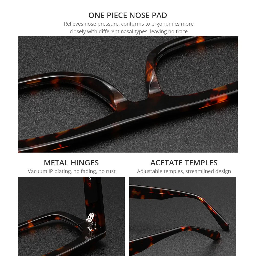 Retro Thick Rectangle Sunglasses for Men Acetate Eyeglasses Frame Fashion Cool Sun Glasses Non-prescription Clear Lens Spectacle
