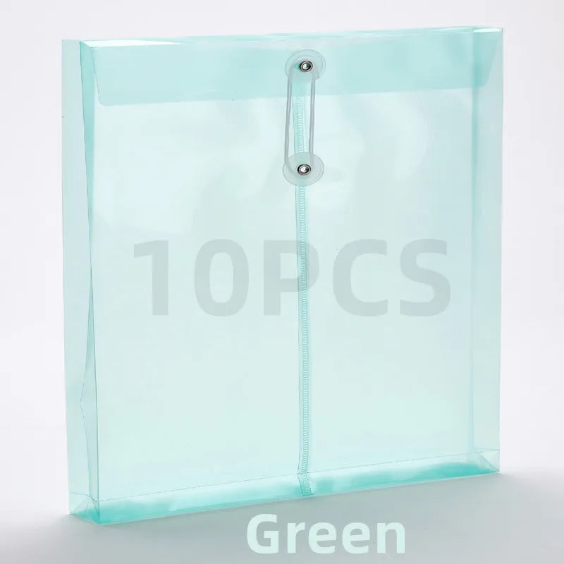A4 10PCS Document Bag Transparent Plastic File Thickened Waterproof Vertical Rope Wrapped