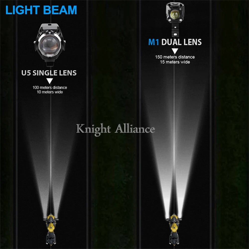 Motorcycle LED Spotlight Headlight Dual colour LED Lens Hi/Low beam Driving Spot Fog Lights External farol auxiliar moto 12V