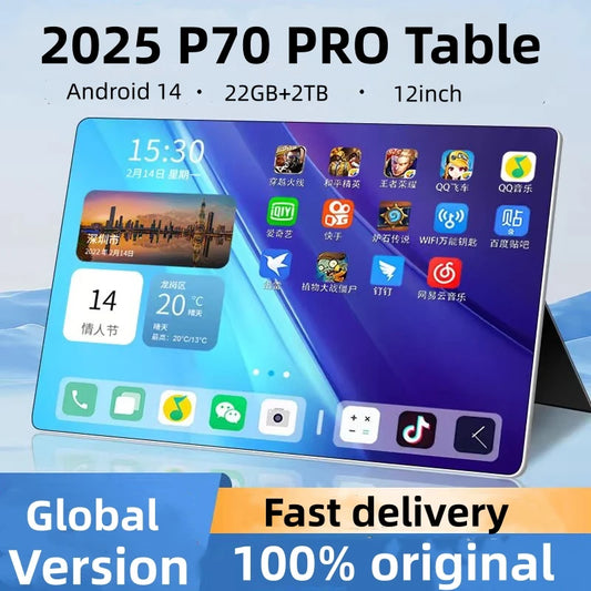 2025 Tablets Android Original Android P70 PRO Tablet 22GB + 2T 20000mAh 12 inch HD 4K Android 14 10 Core WIFI Network Tablet PC