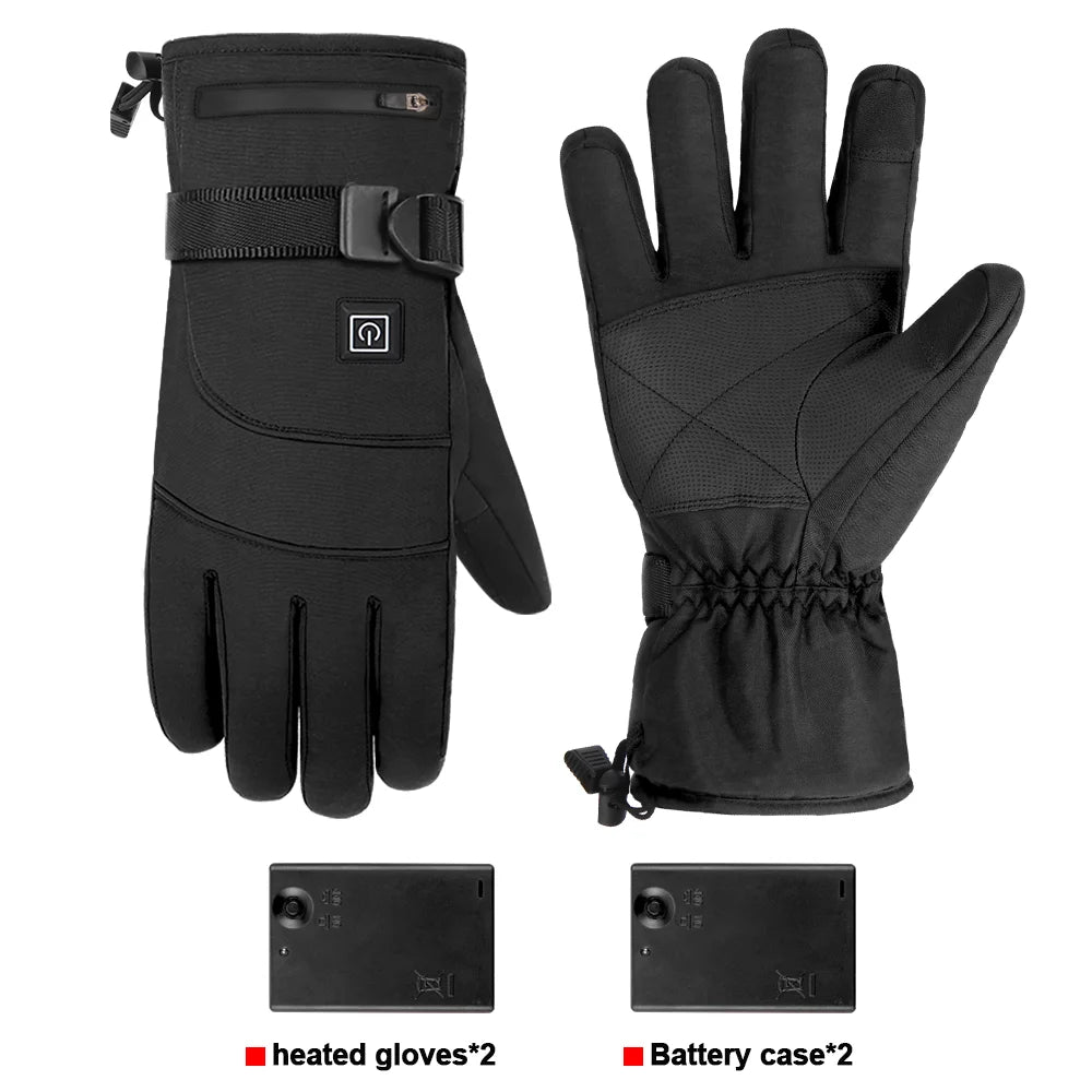 Winter Heated Gloves Motorcycle Warm Waterproof Non-slip Heated Gloves Skiing Sheepskin Touch Screen Heated Rechargeable Gloves