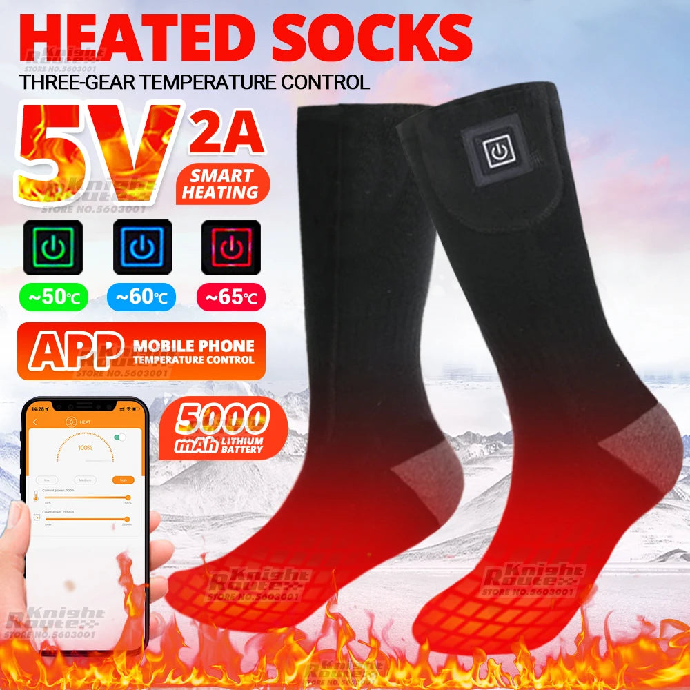 Winter Heated Socks 5000mAh APPControl Thermal Socks Women Men Heating Foot Warmer Electric Fever Socks Hiking Ski Warm Outdoor