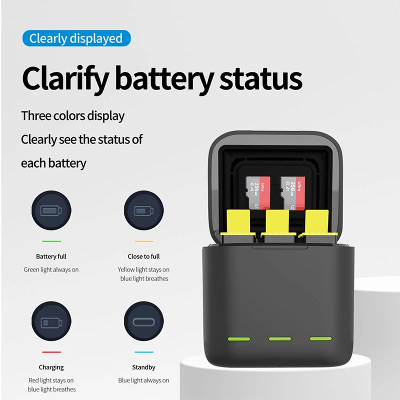 Enduro Rechargeable Battery 1720mAh for Gopro HERO12 HERO11 HERO10 Black Optional TELESIN Charger Box for Gopro