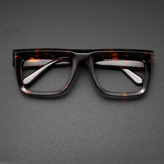 Retro Thick Rectangle Sunglasses for Men Acetate Eyeglasses Frame Fashion Cool Sun Glasses Non-prescription Clear Lens Spectacle