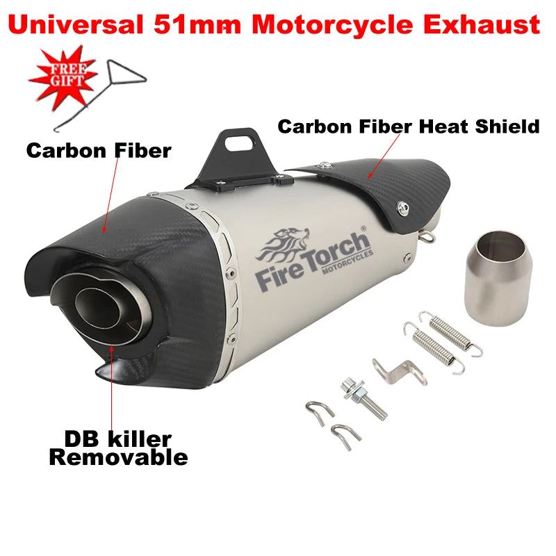 51mm Universal Motorcycle Exhaust Escape System Modified Carbon Fiber Muffler Slip-On For MT09 CB1000R Z900 ZX6R ZX10R S1000RR