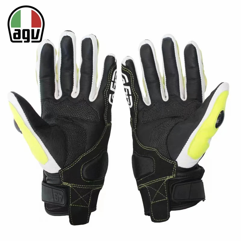 AGV Carbon Fiber Motorcycle Riding Gloves Heavy Locomotive Racing Leather Fall Resistant Gloves Comfortable Cycling Equipment