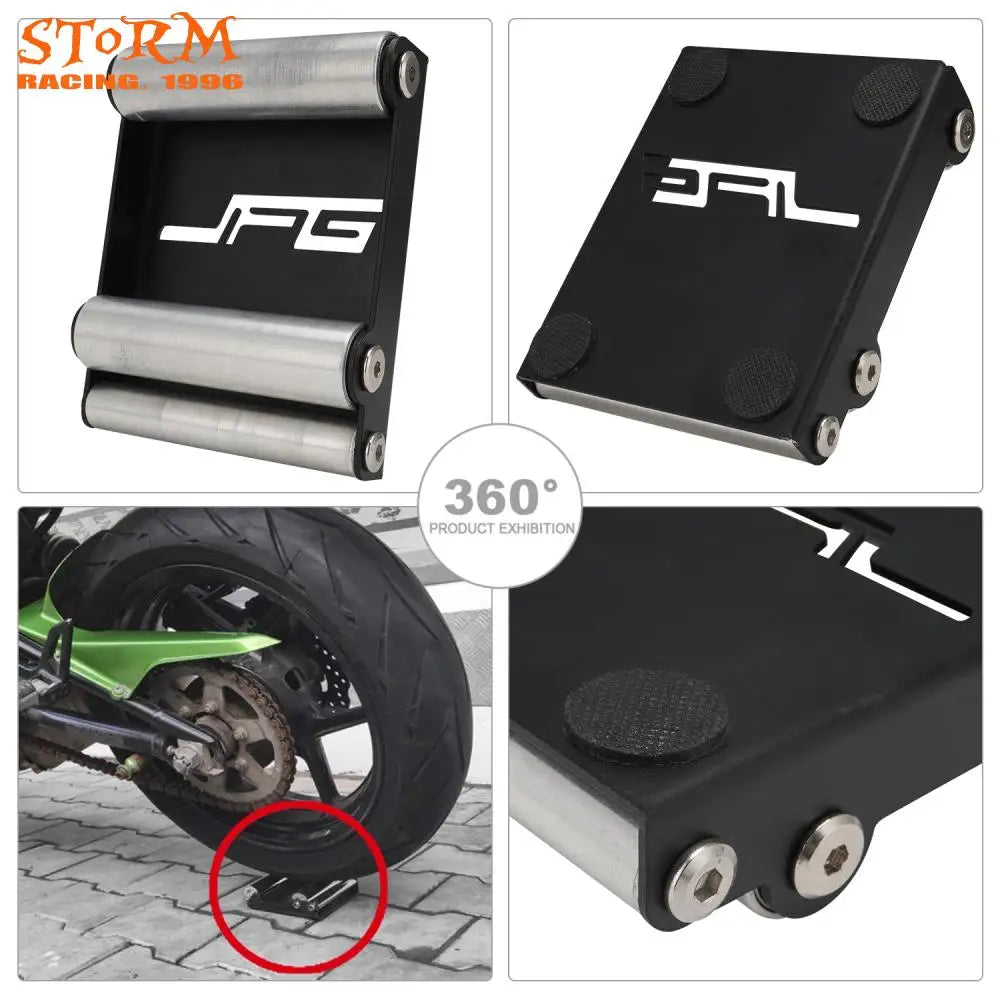 Motorcycle Tire Wheel Cleaning Bracket Stand Universal Chain Clean Roller Ramp Lift Aluminum with Chain Brush