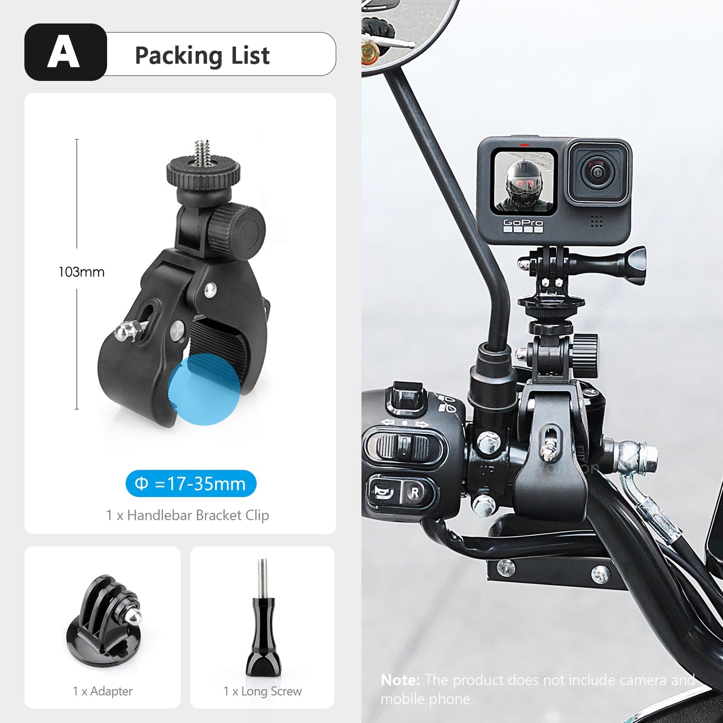 Vamson for GoPro 11 10 9 8 Motorcycle Accessories Holder Handlebar Mirror Mount Bike Bracket for DJI OSMO insta360 Action Camera