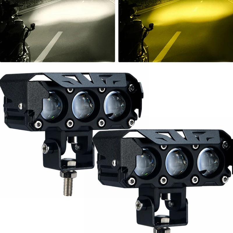 LED Motorcycle spotlight dual color white amber light Auxiliary motorcycle headlights fog lamp for Dirt Bike Trucks SUVs UTVs