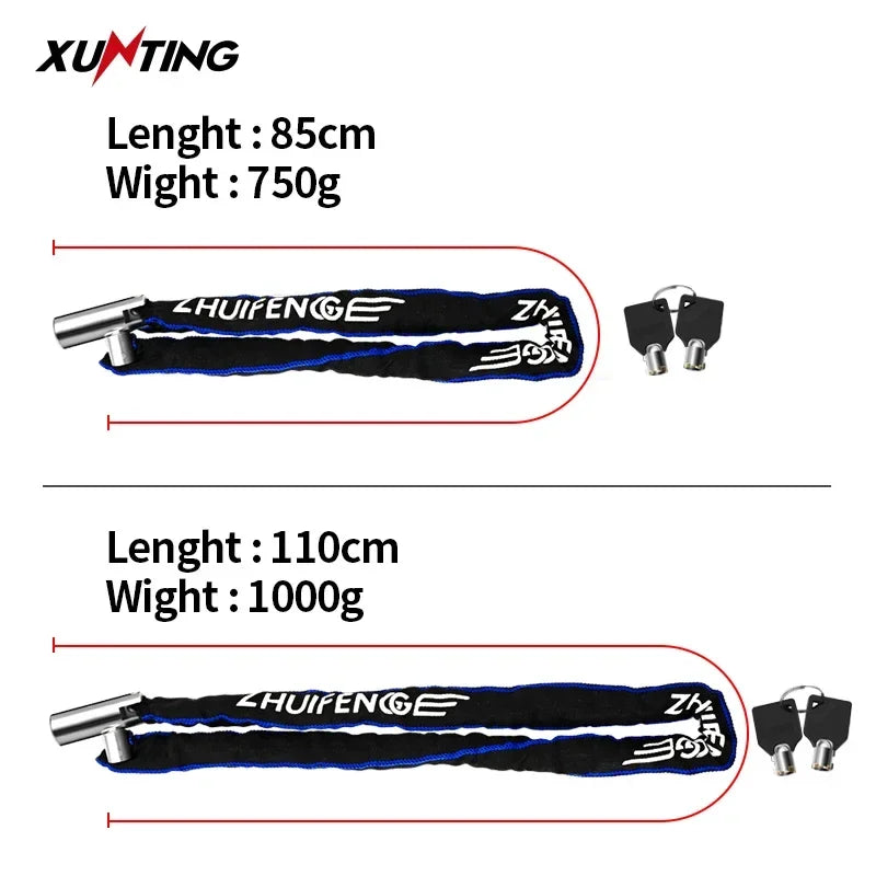 Xunting Bicycle Lock Heavy Duty Bike Chain Lock Anti-Theft Security 6MM Thick Chain for Motorcycle Door Scooter with 2 Keys