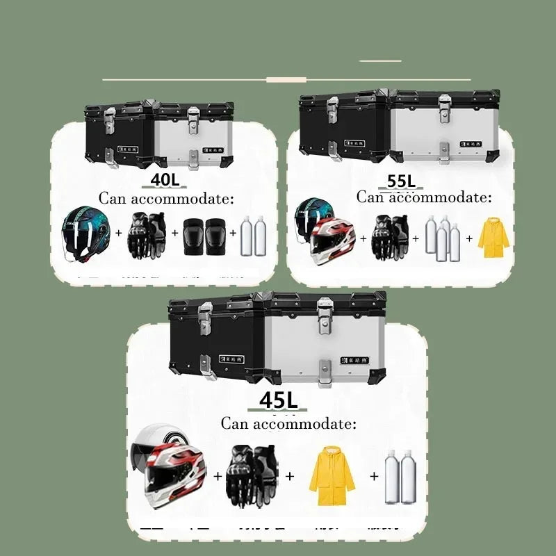 40L Aluminum Alloy Motorcycle Rear Top Case Luggage Storage Tail Box Waterproof Trunk Tool Box Motorcycle Universal Rear Cases