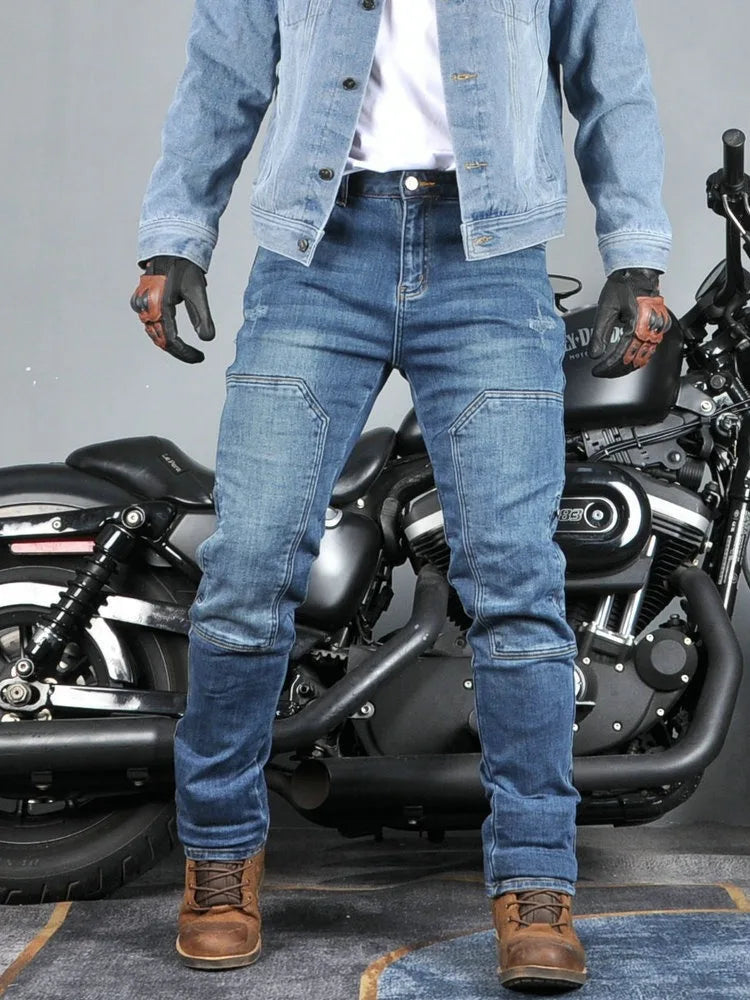 Motorcycle Jeans Men's Casual Workwear Stretch Retro Motorcycle Motorbike Riding Pants Anti-drop with Silicone Protective Gear