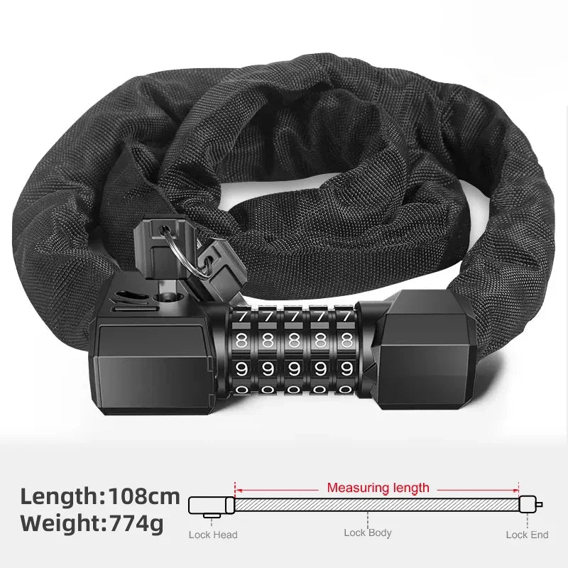 Xunting Bicycle Lock Heavy Duty Bike Chain Lock Anti-Theft Security 6MM Thick Chain for Motorcycle Door Scooter with 2 Keys