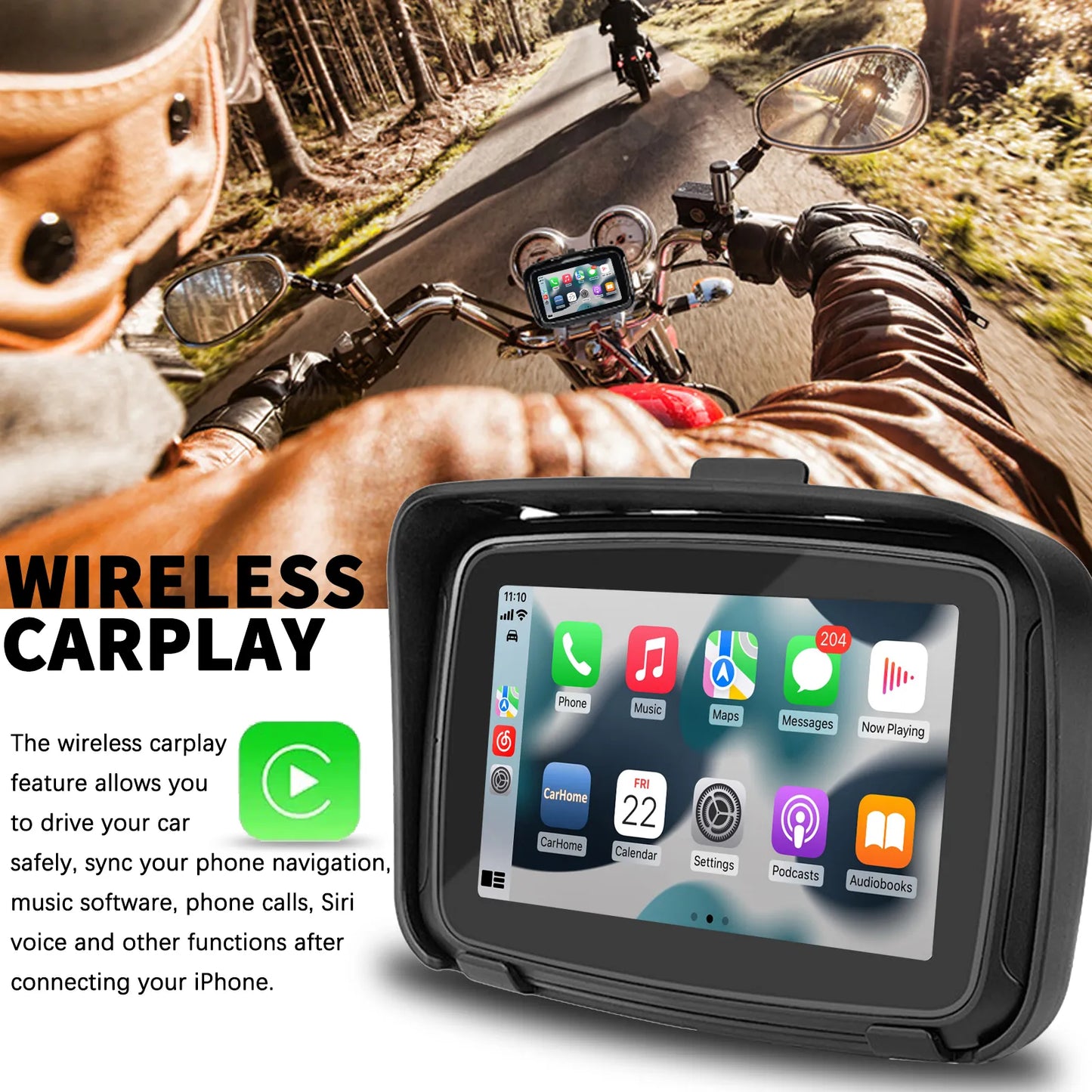 Binize 5 Inch IPS Touch Screen Portable Motorcycle Navigator Support Wireless CarPlay & Android Auto Waterproof